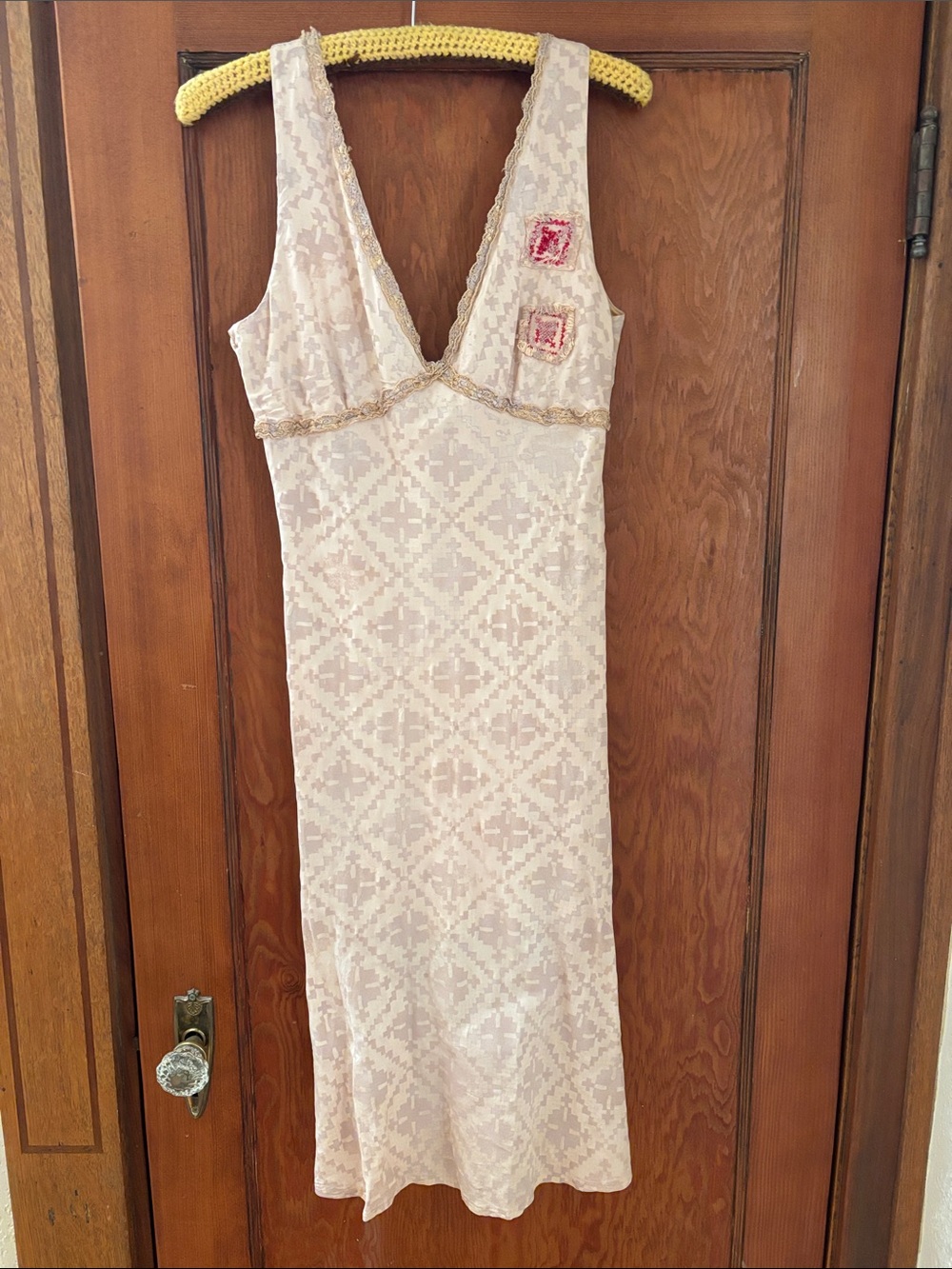 Deep V-Neck Lace-Trim Slip Dress in Blush